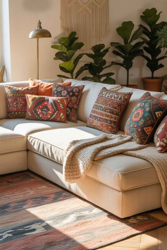 bohemian and eclectic aesthetic living rooms