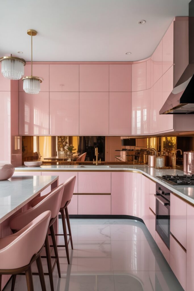 Pink Kitchen Ideas Transform Your Space with Charming Blush Tones 3 Glamorous Pink Kitchen with Metallic Accents