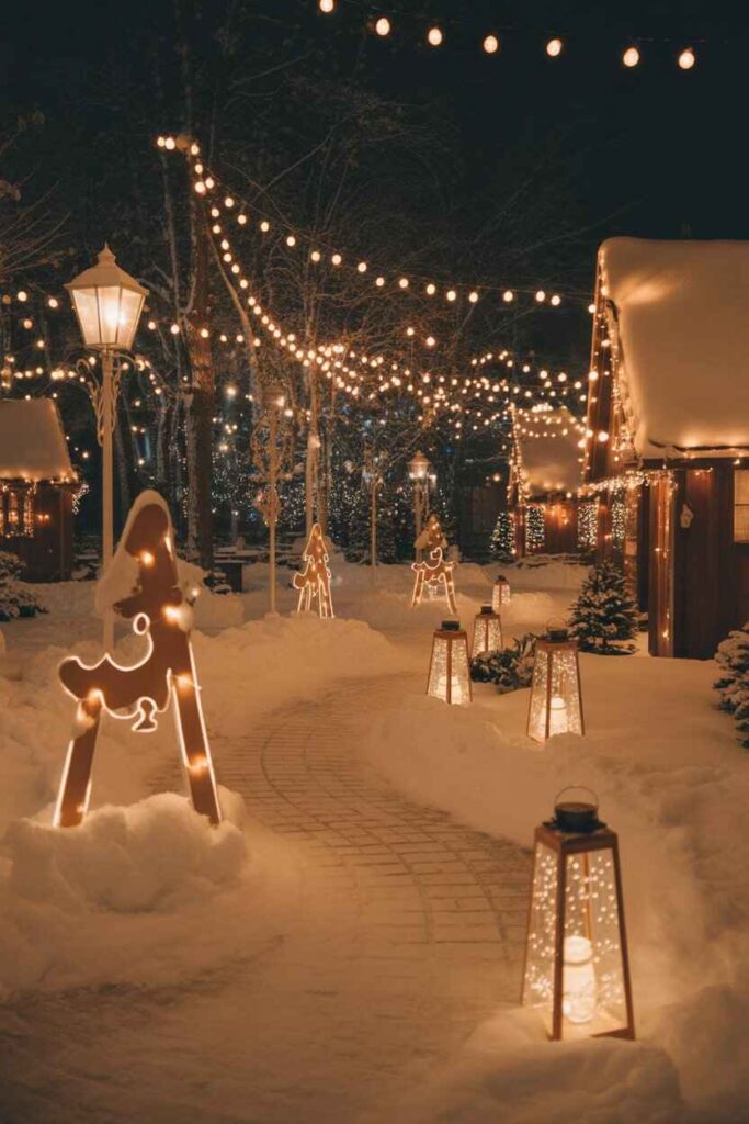 Whimsical Outdoor Gingerbread House Decorations: Unique Ideas & Festive Inspiration for a Magical Holiday Home 8 Creating a Magical Nighttime Glow With Lighting Effects