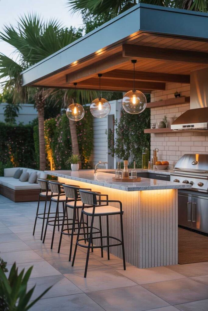 30+ Outdoor Kitchen Patio Ideas for a Modern, Cozy, and Budget-Friendly Backyard Makeover 4 Add a Bar-Style Serving Counter for Easy Entertaining