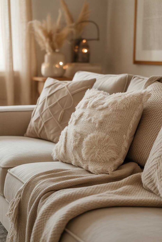 26Aesthetic Living Room Ideas Modern, Budget-Friendly Inspiration for a Stylish and Cozy Home 3 Add Cozy Throws and Soft Pillows for Comfort