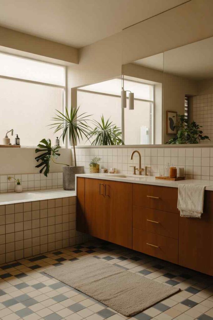 30 Mid Century Modern Bathroom Ideas Stylish, Budget-Friendly Inspiration for a Retro-Modern Space 3 Add Geometric Tiles for Instant Retro Appeal