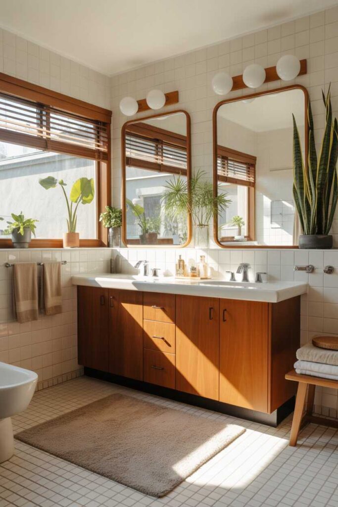 30 Mid Century Modern Bathroom Ideas Stylish, Budget-Friendly Inspiration for a Retro-Modern Space 4 Add Globe Lighting for True Mid Century Style