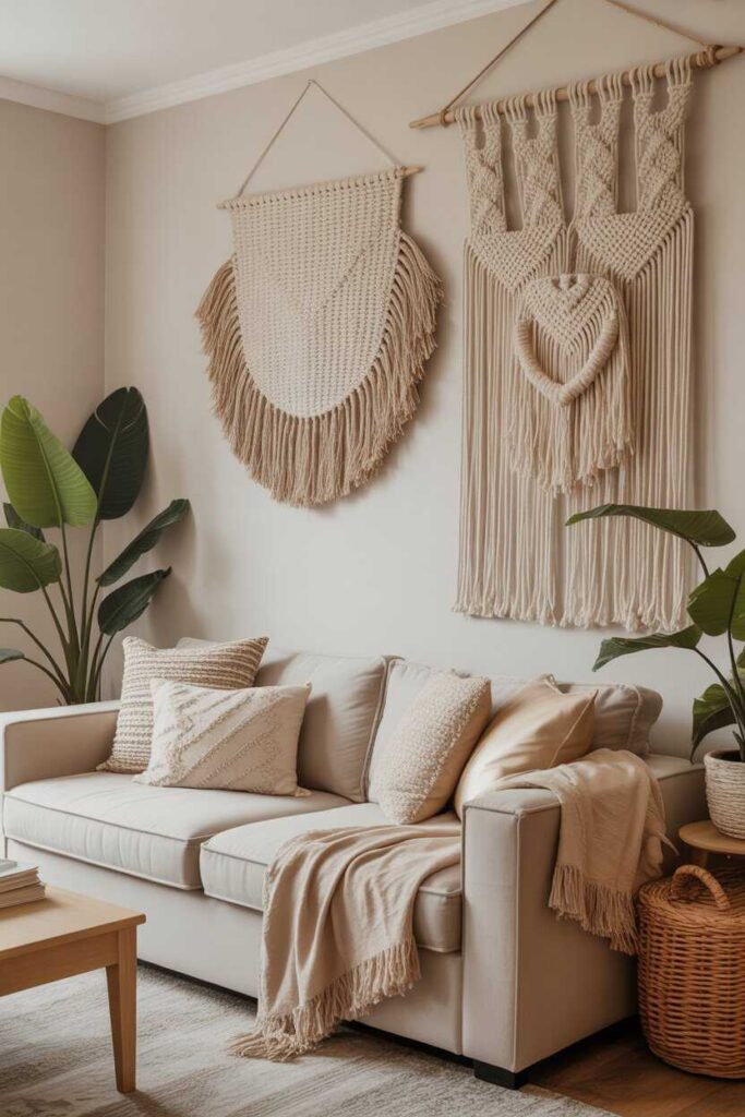 27 Boho Living Room Ideas Creative, Budget-Friendly Inspiration for a Modern Cozy Home 4 Add Tapestries and Macrame Wall Décor