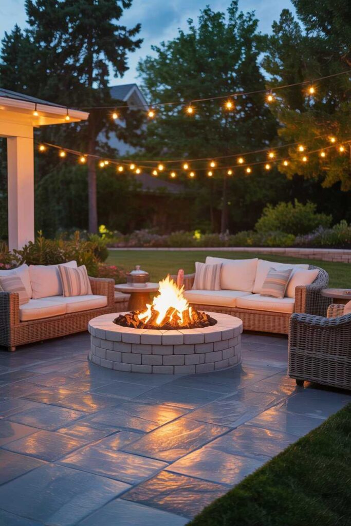 25+ Stamped Concrete Patio Ideas for a Modern, Budget-Friendly Outdoor Upgrade 3 Adding a Built-In Fire Pit for a Cozy Gathering Spot