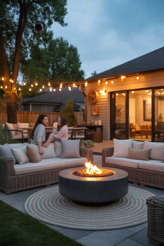 30+ Modern & Cozy Backyard Fire Pit Ideas Lounge Areas (Stunning Outdoor Inspiration You’ll Love) 5 Backyard Fire Pit Ideas With Adirondack Chairs for Classic Comfort