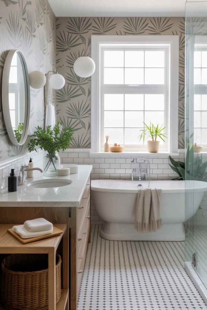 Modern & Unique Bathroom Wallpaper Inspiration Stunning Ideas to Transform Your Space on Any Budget 2 Bright and Airy Bathroom Wallpaper for a Fresh, Modern Look