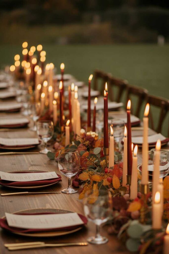 25+ Unique & Budget-Friendly Fall Wedding Table Décor Ideas for a Warm, Modern Celebration 4 Candles The Secret Ingredient of a Perfect Fall Tablescape