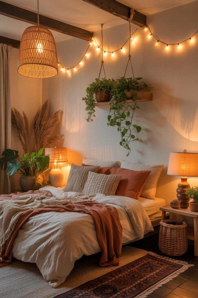 25+ Unique & Budget-Friendly Boho Bedroom Ideas to Transform Your Space (Aesthetic Inspiration for Cozy, Modern Homes) 5 Choosing the Perfect Boho Lighting for an Aesthetic Glow
