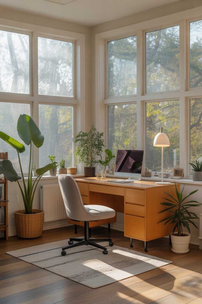 27+ Small Sunroom Ideas for a Cozy, Modern Space You’ll Love (Gorgeous Inspiration for Every Home) 7 Create a Sunroom Office for Work-From-Home Comfort