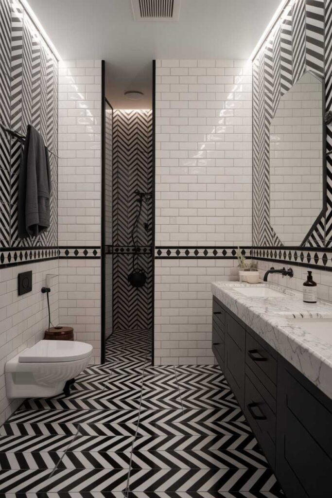 25+ Stunning Black and White Bathroom Ideas for a Modern, Timeless, and Chic Look 5 Creative Wall and Floor Ideas