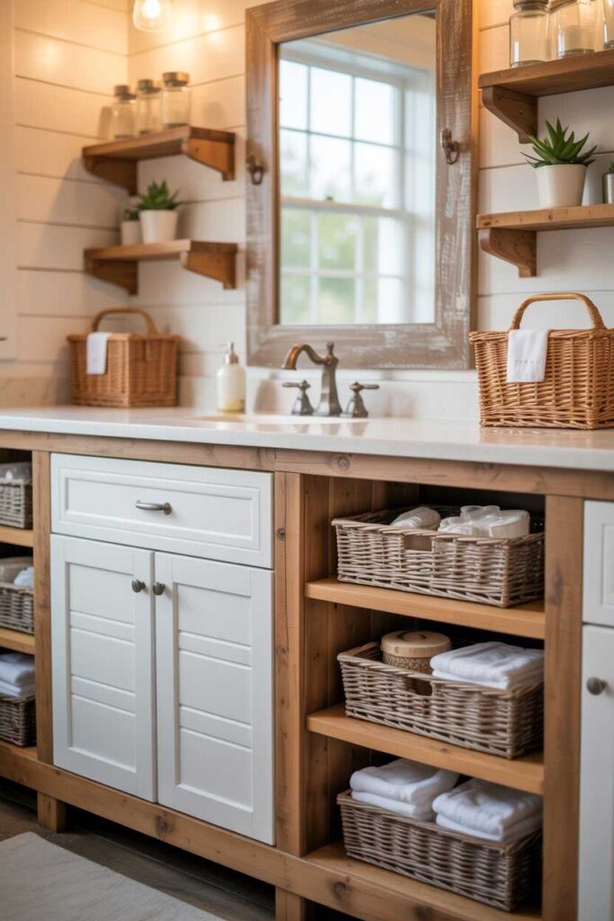Farmhouse Bathroom Cozy, Rustic & Timeless Décor Ideas 4 Farmhouse Bathroom Vanities & Storage