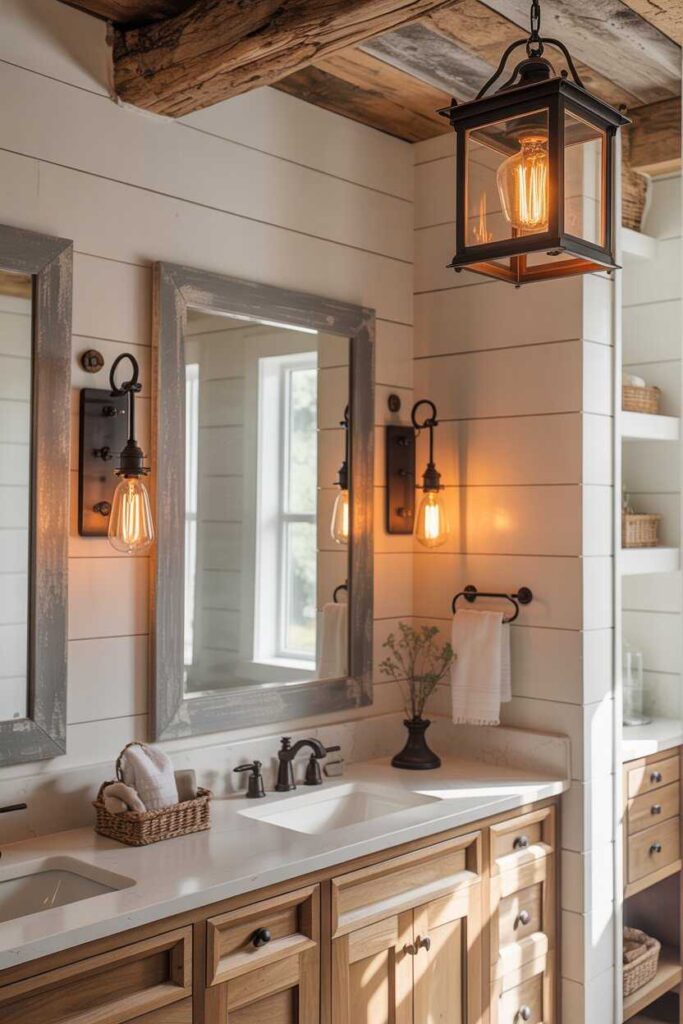 Farmhouse Bathroom Cozy, Rustic & Timeless Décor Ideas 6 Farmhouse Lighting Ideas