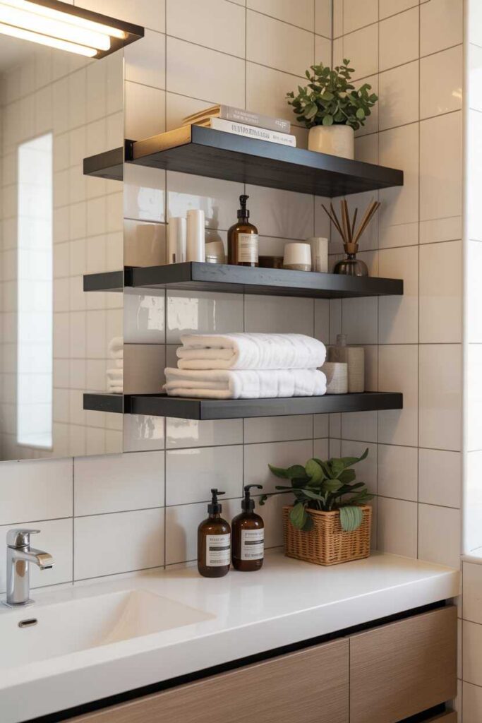 29 Genius Small Bathroom Storage Ideas Modern, Budget-Friendly Inspiration to Maximize Every Inch 3 Floating Shelves The Most Versatile Small Bathroom Storage Solution