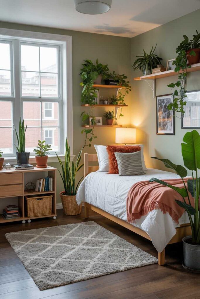 35+ Aesthetic Dorm Room Inspo Ideas to Transform Your Space on a Budget 5 Incorporate Plants for Freshness and Vibrant Energy