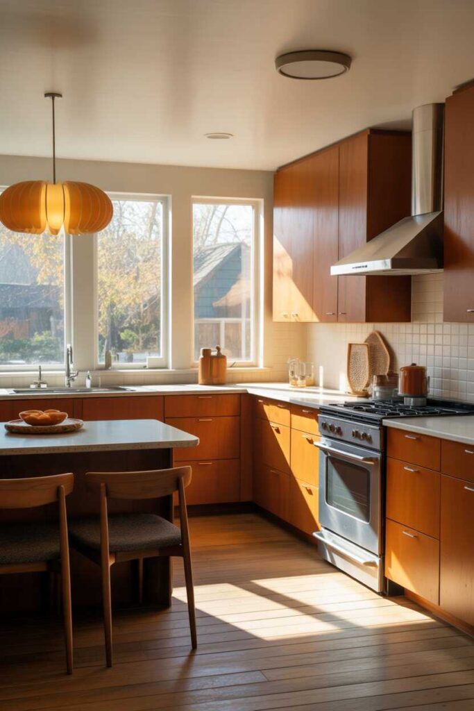 27 Mid Century Modern Kitchen Ideas Timeless, Stylish, and Budget-Friendly Inspiration for a Trendy Home 5 Invest in Retro-Inspired Lighting for Warm Ambience