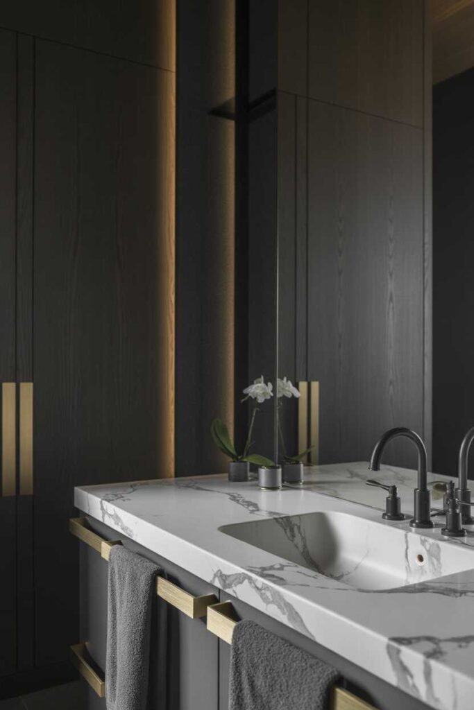 15+ Moody Bathroom Designs That Redefine Luxury Modern, Romantic, and Effortlessly Chic 4 Marble Accents for a Luxe Moody Touch