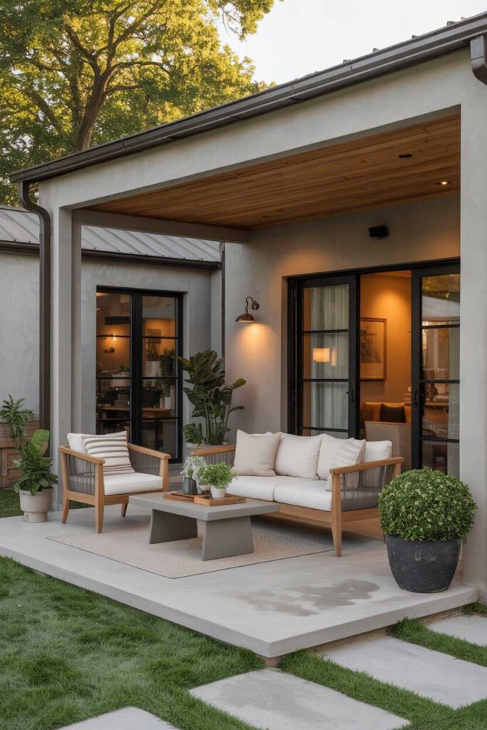 15+ Concrete Patio Ideas for a Stylish Backyard Upgrade (Modern, Budget-Friendly & Aesthetic Inspiration) 4 Modern Farmhouse Concrete Patio Ideas for a Warm, Stylish Blend