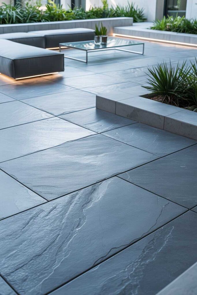 25+ Stamped Concrete Patio Ideas for a Modern, Budget-Friendly Outdoor Upgrade 2 Modern Slate Stamped Concrete Patio for a Sleek, Clean Look