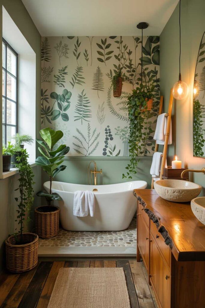 Modern & Unique Bathroom Wallpaper Inspiration Stunning Ideas to Transform Your Space on Any Budget 3 Nature-Inspired Wallpaper for a Spa-Like Sanctuary