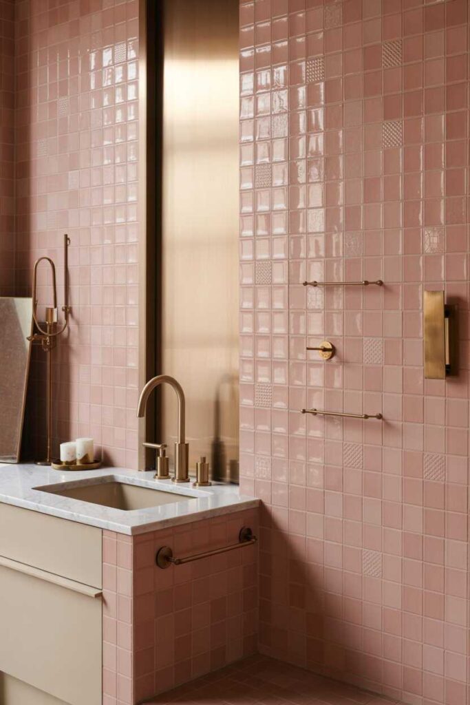 25+ Stunning Pink Bathroom Ideas for Every Style From Modern Minimalist to Vintage Glam 3 Pink Tile Bathroom Texture Meets Tone