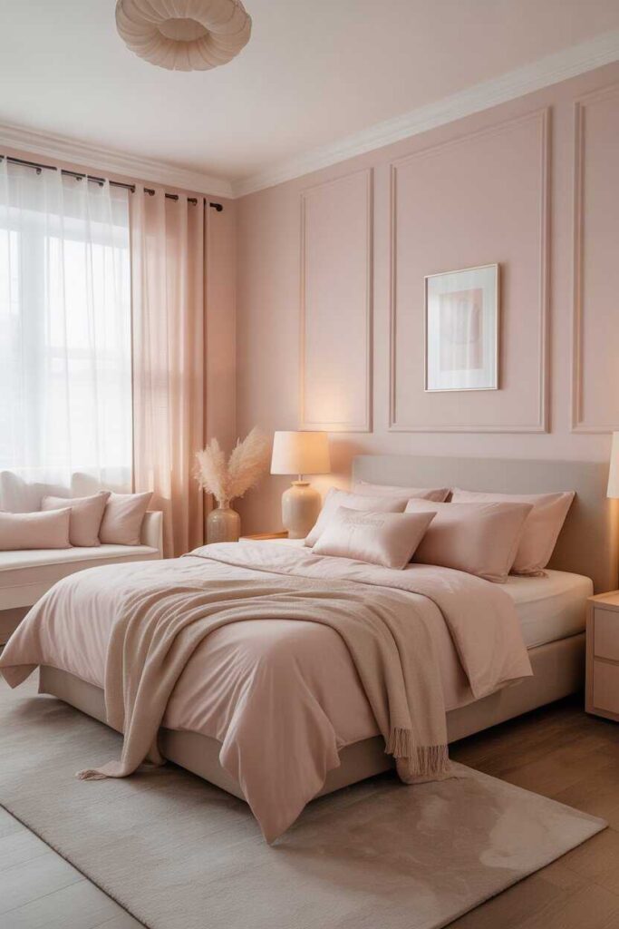 35+ Pink Bedroom Ideas for a Dreamy, Modern, and Aesthetic Space (Budget-Friendly Inspiration!) 2 Soft Blush Bedroom Inspiration for a Calm, Cozy Vibe