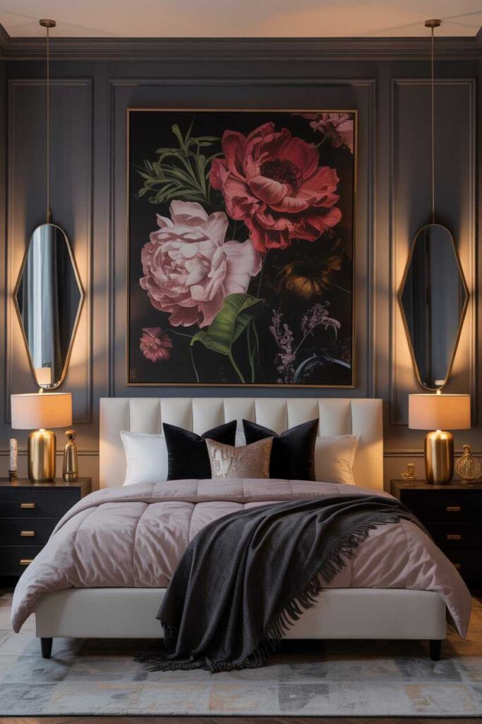 25+ Dark Feminine Bedroom Ideas for a Chic, Mysterious, and Luxurious Retrea 4 Statement Decor and Art