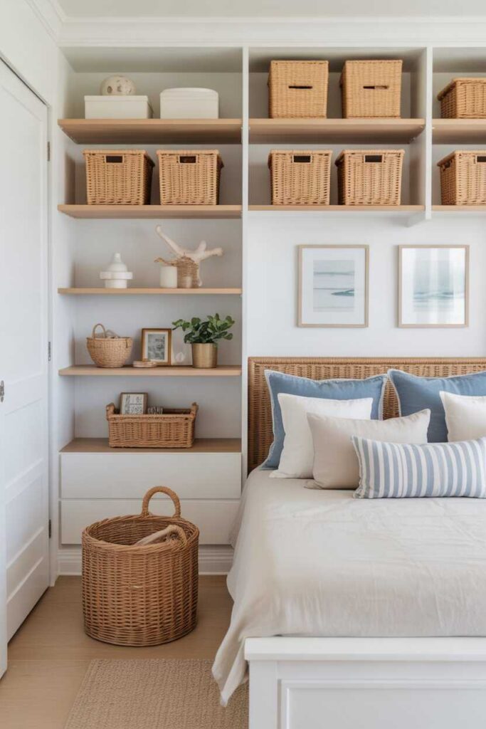 25+ Modern Coastal Bedroom Ideas for a Calm, Breezy, and Beautiful Home Retreat 6 Storage and Organization That Matches the Coastal Look