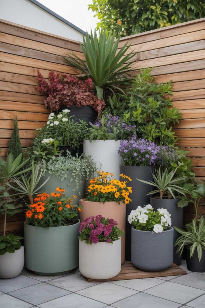 30+ Small Patio Ideas for a Cozy, Modern & Budget-Friendly Outdoor Transformation 6 Style a Corner Garden Using Layered Planters