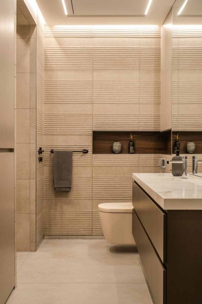 30+ Bathroom Wall Decor Ideas to Transform Your Space Modern, Budget-Friendly & Unique Inspiration 3 Textured Wall Panels for Depth and Dimension