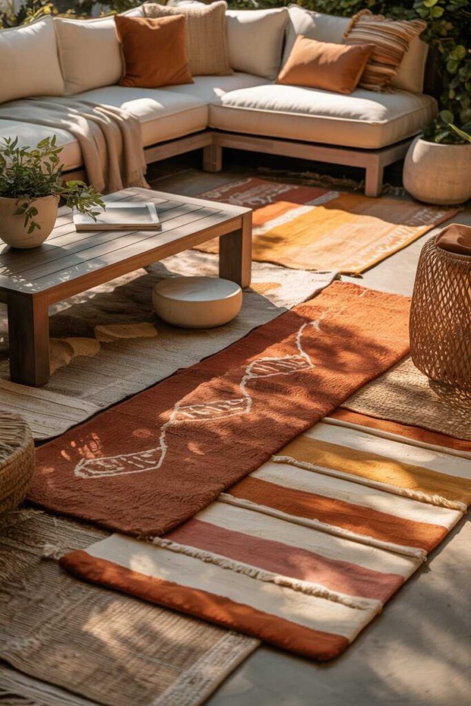 15+ Stunning Outdoor Patio Ideas for a Modern, Cozy, and Budget-Friendly Makeover 4 Use Layered Rugs to Add Depth and Cozy Visual Appeal
