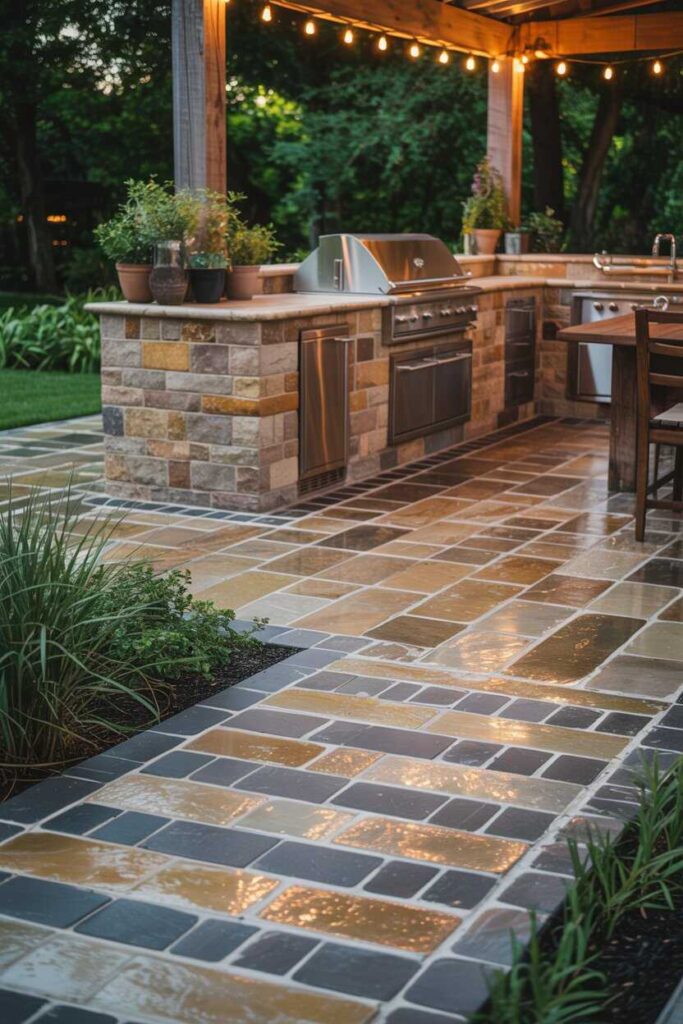 30+ Outdoor Kitchen Patio Ideas for a Modern, Cozy, and Budget-Friendly Backyard Makeover 3 Use Natural Stone and Pavers to Create a Beautiful Foundation