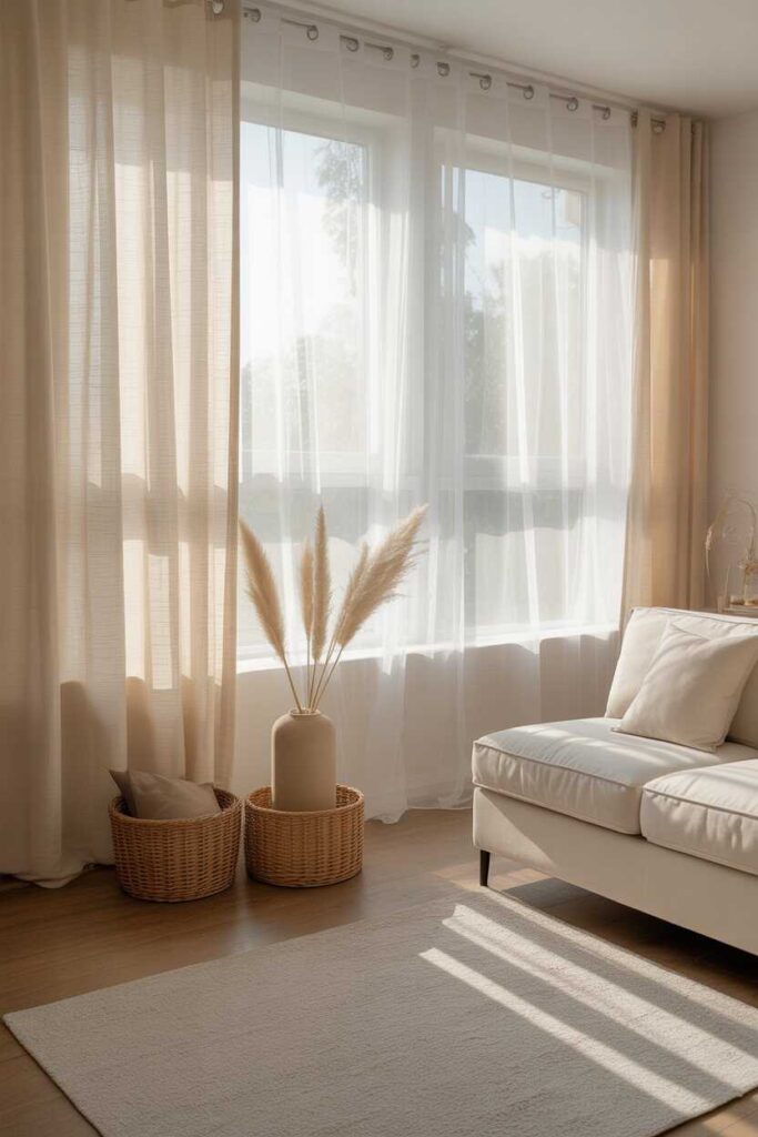 27+ Small Sunroom Ideas for a Cozy, Modern Space You’ll Love (Gorgeous Inspiration for Every Home) 5 Use Sheer Curtains to Soften the Sunlight