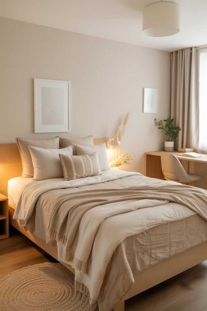 35+ Aesthetic Dorm Room Inspo Ideas to Transform Your Space on a Budget 4 Use Soft Neutral Colors for a Clean and Aesthetic Dorm Room Look