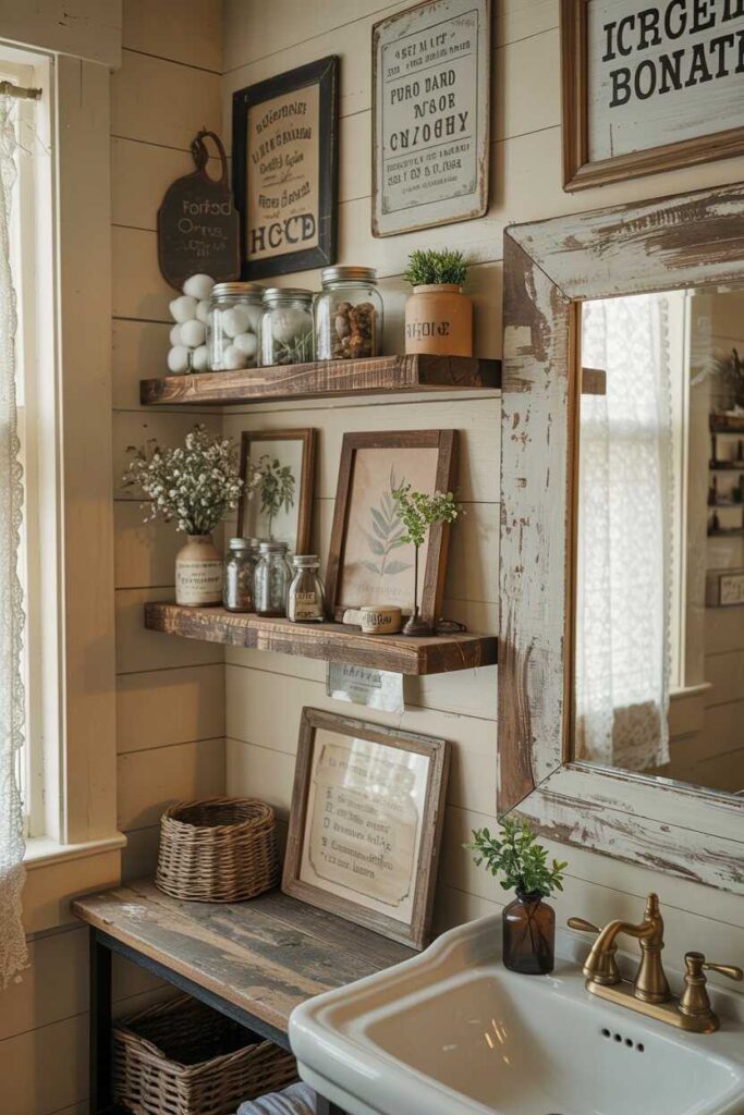 30+ Bathroom Wall Decor Ideas to Transform Your Space Modern, Budget-Friendly & Unique Inspiration 5 Vintage Signs and Farmhouse-Inspired Artwork