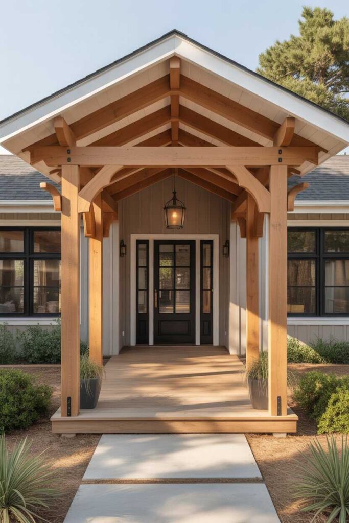 24 Modern Ranch Style Homes Exterior Ideas for Stunning Curb Appeal (Budget-Friendly Inspiration You’ll Love) 11 Adding Pergolas or Covered Entryways