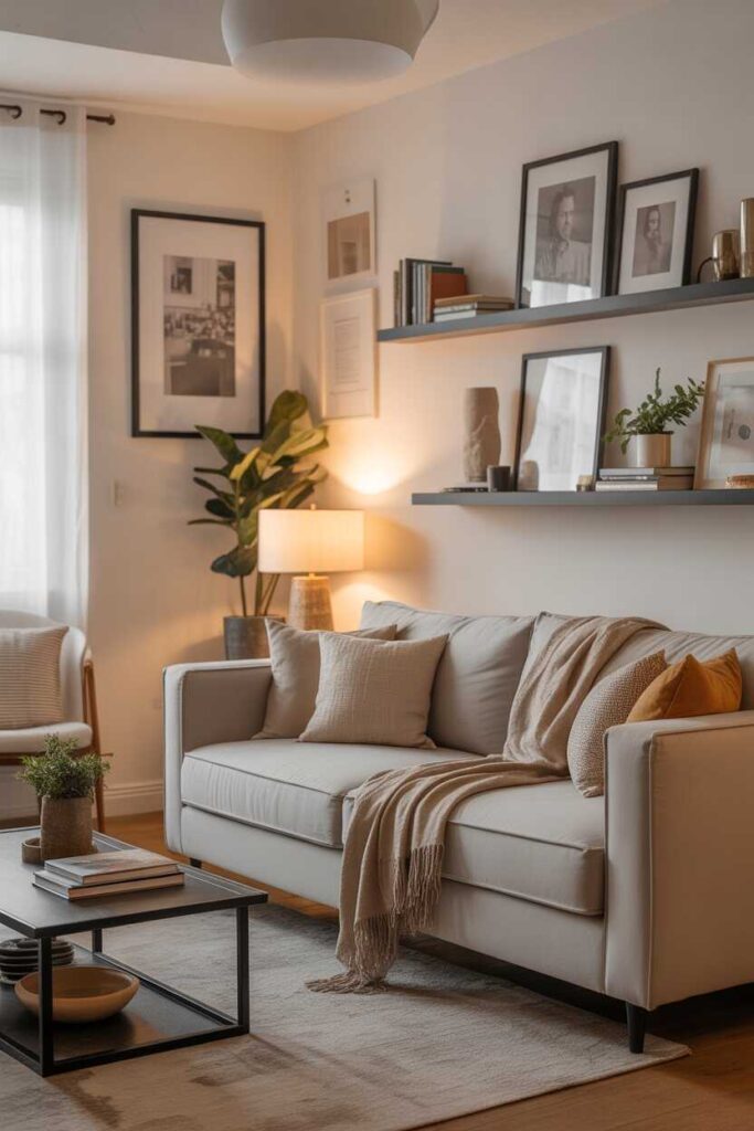 30+ Vibey Apartment Living Room Aesthetic Ideas for a Modern, Cozy, and Totally Pinterest-Worthy Space 6 Adding Personal Touches Without Creating Clutter