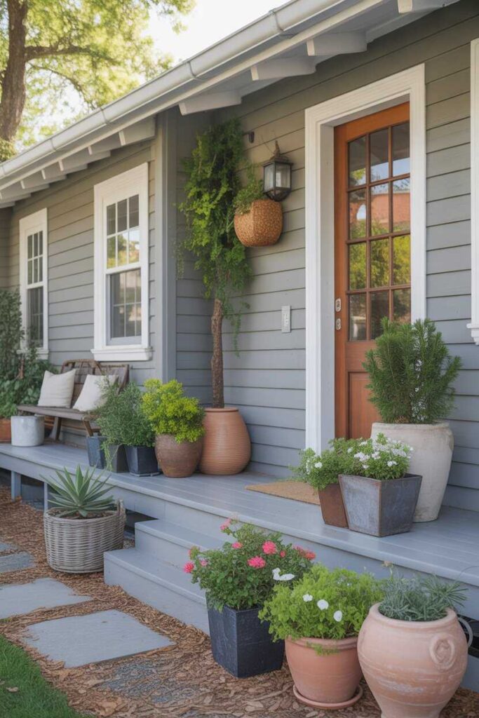24 Modern Ranch Style Homes Exterior Ideas for Stunning Curb Appeal (Budget-Friendly Inspiration You’ll Love) 7 Adding Planters and Greenery for a Fresh, Lived-In Look
