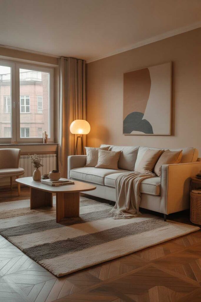 20+ Modern & Budget-Friendly Living Room Decor Apartment Ideas to Transform Your Space 7 Bring Coziness with Area Rugs and Soft Flooring Layers