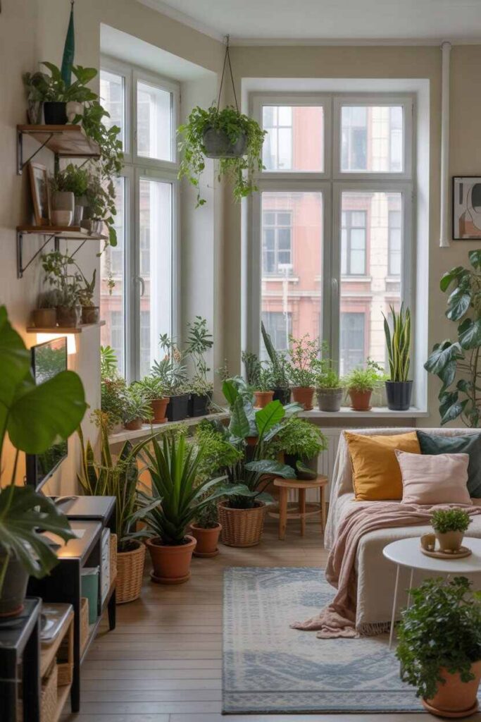 20+ Creative Small Apartment Living Ideas to Transform Your Space into a Modern, Cozy, and Stylish Haven 12 Bringing Life into Your Apartment with Plants and Greenery