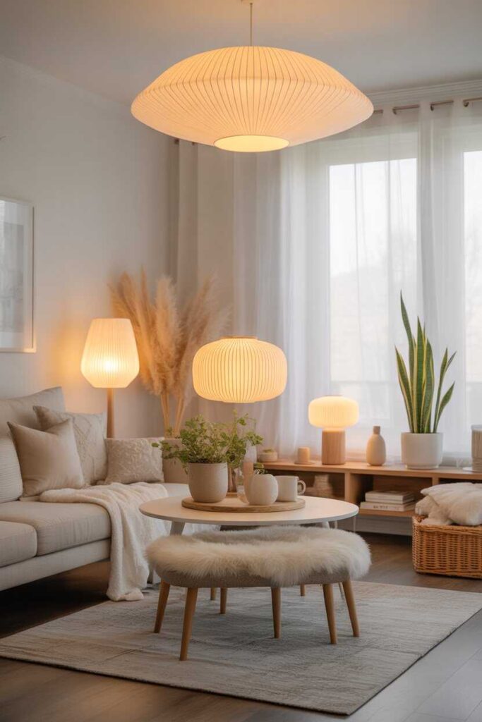 30+ Living Room Lighting Ideas That Transform Your Space Into a Cozy, Modern & Pinterest-Worthy Escape 15 Choosing Light-Colored Fixtures for Brightness