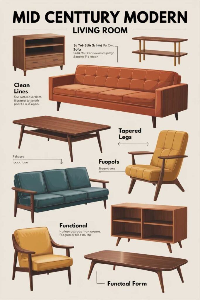 Mid Century Modern Living Room Ideas & Inspiration Budget Friendly, Modern, and Timeless Designs You’ll Love 3 Choosing the Right Furniture for a Mid Century Modern Living Room