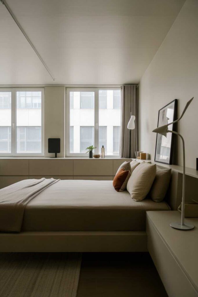 30+ Unique Apartment Bedroom Decor Ideas for a Cozy, Modern, and Aesthetic Space (Inspiration You’ll Love!) 3 Create a Modern Aesthetic with a Minimalist Bedroom Layout