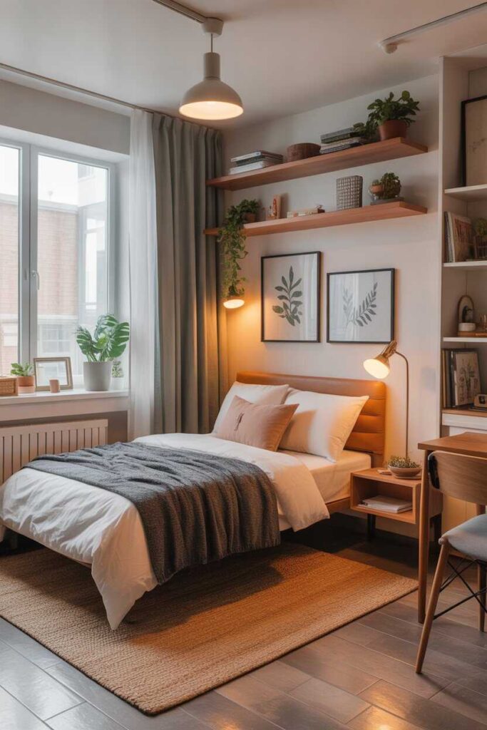 Modern & Budget-Friendly First Apartment Aesthetic Ideas to Create a Cozy, Pinterest-Worthy Space 6 Create Mini Zones in Studio Apartments
