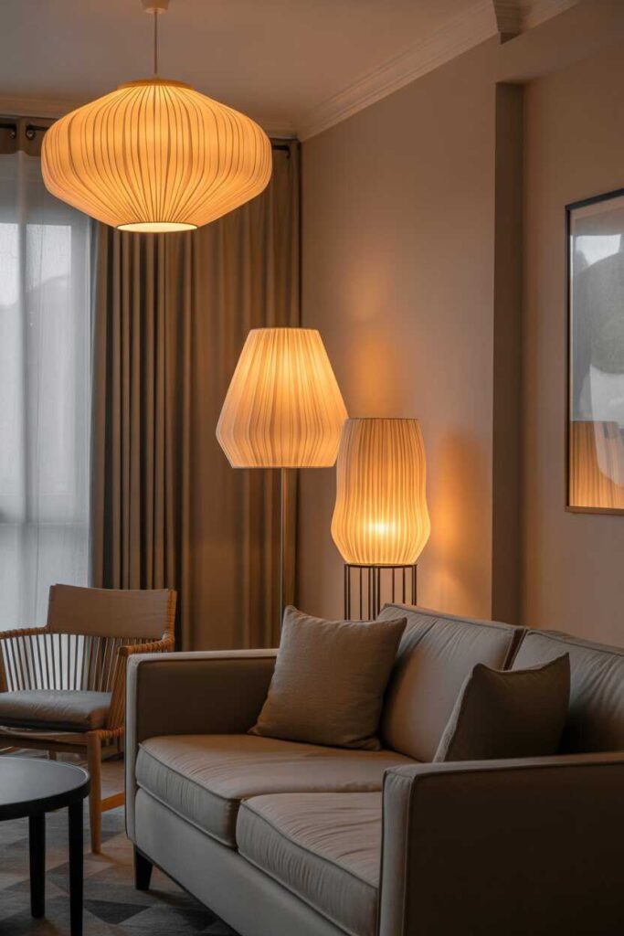 Modern & Unique Living Room Lighting Ideas That Transform Your Space Instantly 7 Creating a Cozy Mood With Layered Lamps and Soft Shades