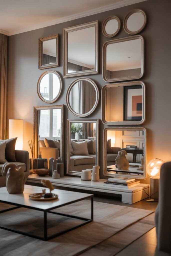Mirror Wall Decor Living Room Ideas That Instantly Elevate Your Space 9 Creating a Gallery-Style Mirror Wall