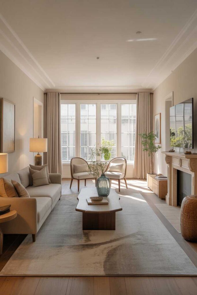 45+ Modern & Creative Long Living Room Ideas for a Stylish, Functional, and Cozy Space 2 Creating Harmony in a Long Living Room Using Layout and Flow