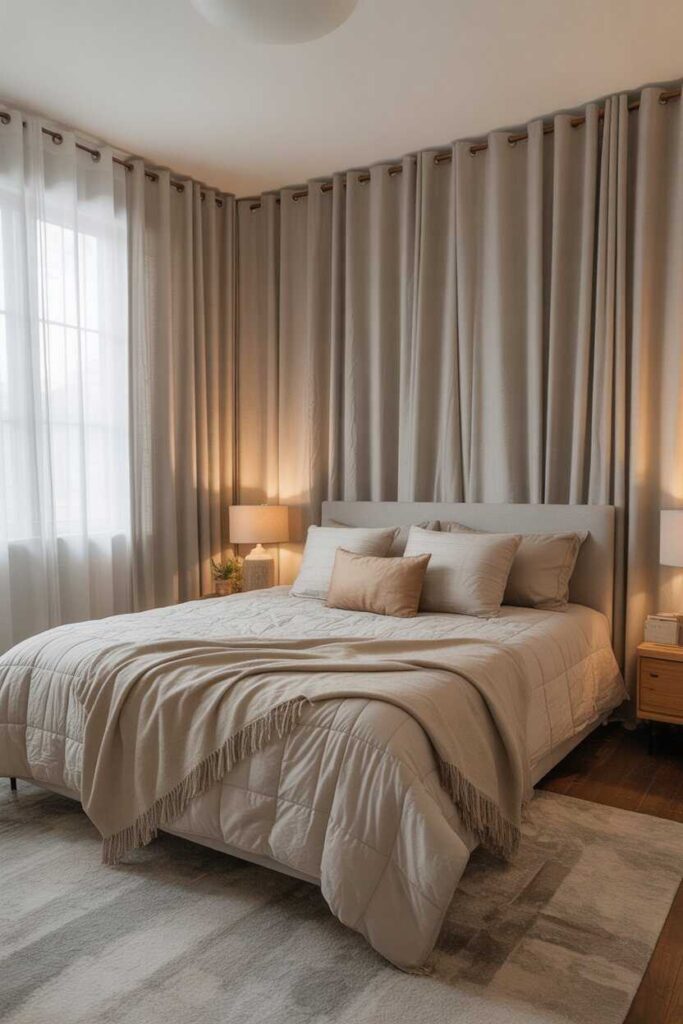 Curtain Wall Bedroom Behind Bed Stunning Ideas, Cozy Inspiration, and Budget-Friendly Ways to Transform Your Space 9 DIY Curtain Wall Bedroom Behind Bed