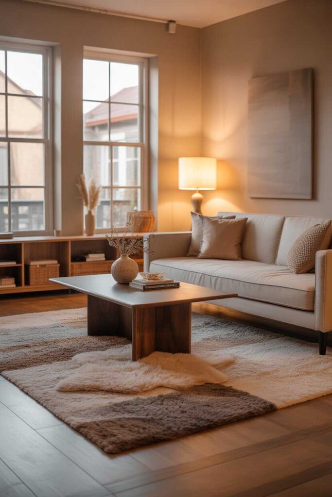 25+ Modern & Budget-Friendly Decor Home Living Room Ideas for a Stylish, Cozy, and Pinterest-Worthy Space 7 Elevate the Room with Area Rugs and Soft Flooring Accents