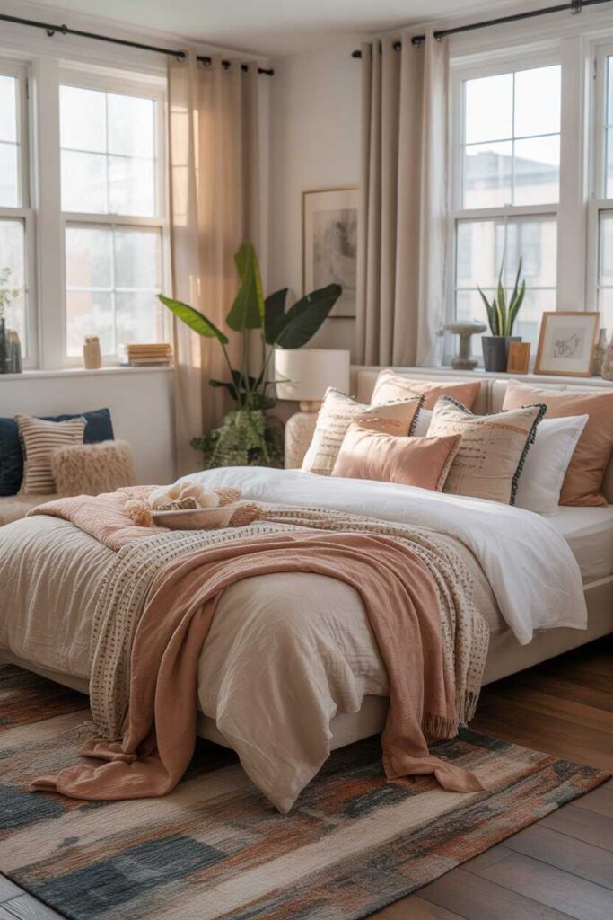 30+ Unique Apartment Bedroom Decor Ideas for a Cozy, Modern, and Aesthetic Space (Inspiration You’ll Love!) 6 Elevate Your Space with Stylish Bedding and Textures